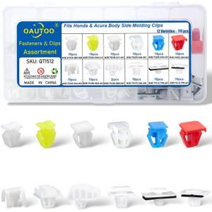 OAUTOO 115pcs fits Honda Acura Body Side Molding Clips Assortment Front and Side Door Exterior Trim Moulding Clip Kit