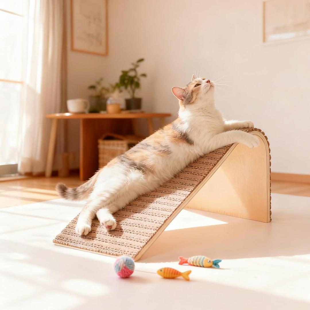 THAKWEN Natural Cork L-Shaped Cat Scratcher, Eco-Friendly Corrugated Paper Wear-Resistant Cat Scratching Pad, Wall/Sofa-Mounted Cat Claw Grinding Toy for Small Apartments, Pet Supplies (Floral Red)