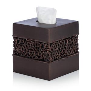 Copper Tissue Box Cover Square, Bathroom Accessories, Metal Tissue Holders for Bathrooms, Bedroom, Kitchen, Embossed Pattern, Modern Tissue Holders Decorative, Rustic, Copper