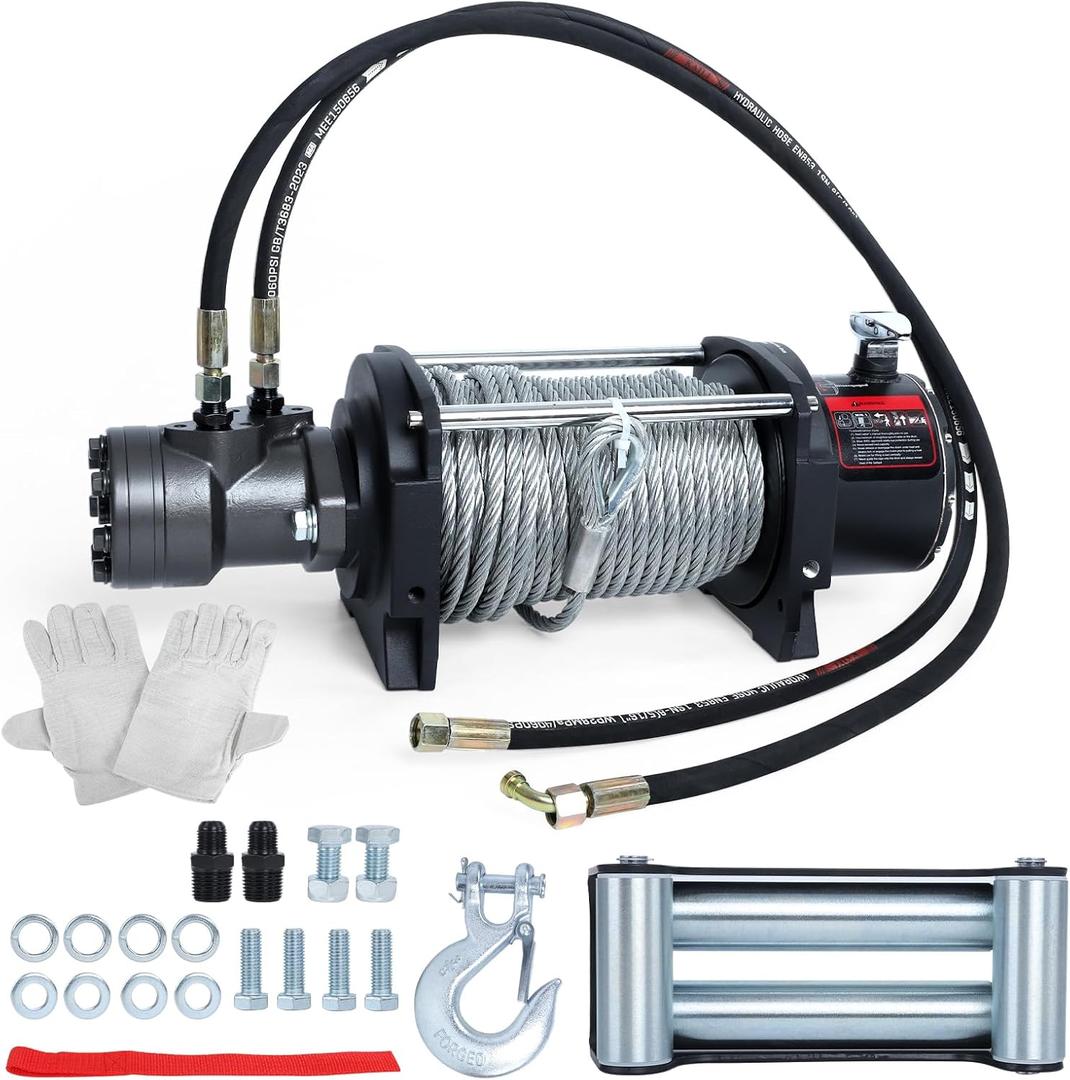 tekstap 15000LBS Hydraulic Winch,Steel Cable 0.4IN x 78FT,Gear Ratio:36/1,Hydraulic Motor:BMR80,Suitable for Vehicles with Hydraulic Stations, Off - Road Truck,Rescue Vehicles,Trailer,Fire Engines