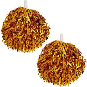 BENLIUDH Cheerleader Pom Poms, Metallic Foil Plastic Pom Poms Cheerleading for Game Sports Squads Dancing Party, Gold 2pcs