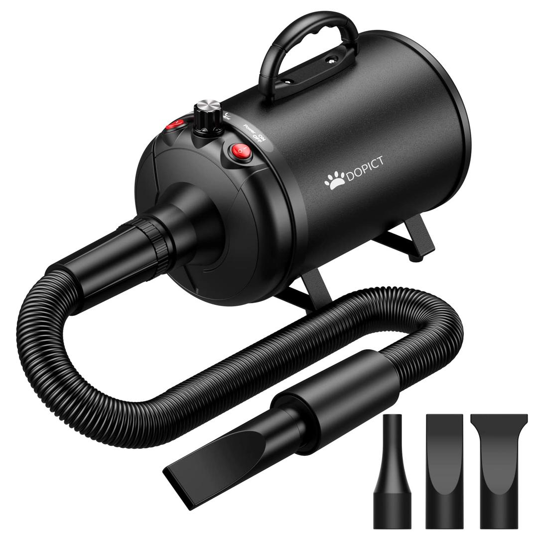 Pet Dryer, 5.2HP/3800W Pet Grooming Dryer with Adjustable Speed and Temperature Control Dog Blow Dryer, Pet Hair Dryer with 3 Nozzle (Black)