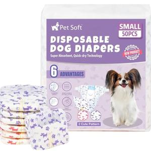 Pet Soft Female Dog Diapers - Disposable Doggie Diapers with Wetness Indicator, Puppy & Cat Diaper Super Absorbent, Fit for Female Dog in Heat or Incontinence, 50pcs (S, Mixed)