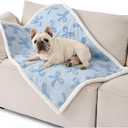 Lesure Waterproof Puppy Blanket for Small Dogs - Washable Double Sided Dog Blankets with Warm Jacquard Shag and Soft Sherpa Fleece, Pet Cat Blanket for Couch Protection, Bow Design，Blue