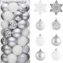 Valery Madelyn Christmas Tree Decorations Ornament Set, 50ct 2.36 Inches White and Silver Shatterproof Christmas Ball Ornaments Hanging Xmas Holiday Party Decor (Large)