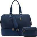 Weekender Bags for Women, Large Travel Duffel Bag with Shoes Compartment, Carry On Overnight Tote Bags with Toiletry Bag (45L, Navy)