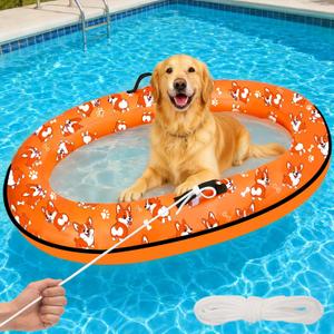55'' x 35'' Inflatable Dog Pool Float with Rope, Portable Puppy Raft for Pool or Lake, Floating Pet Float for Small Medium Large Dogs, Up to 80 lb