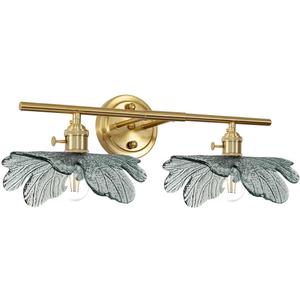 gold vanity light mid century Modern Vanity Lights Fixtures 2 light bathroom sconce with Dark Green Glass Shade gold Wall Sconce Light Bathroom Lights Over Mirror for Bedroom Hallway Living Room