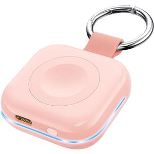HUOTO Portable Wireless Charger for Apple Watch Accessories,for Apple Watch Series 11/10/9/8/UItra 2/UItra/7/6/5/4/3/2/SE,Compact Magnetic iWatch Charger 1200mAh Power Bank Keychain Travel Style Gift (Pink)