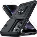 Janmitta Compatible with Samsung Galaxy A16 5G/4G Case Built in Slide Camera Lens Cover+Screen Protector+Finger Ring Holder Kickstand,Heavy Duty Shockproof Full Body Phone Cover,2025 Black