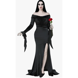 Christmas Gifts Women's Gothic Black Velvet Gown - Elegant Off-Shoulder Dress with Slit for Halloween & Cosplay Size S