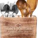 CHEF'S UNIQUE Wooden Utensil Holder For Countertop - Durable Cooking Utensils Holder - large Rustic Countertop Kitchen Dcor - Spatula Utensils And Spoons Organizer With Divider