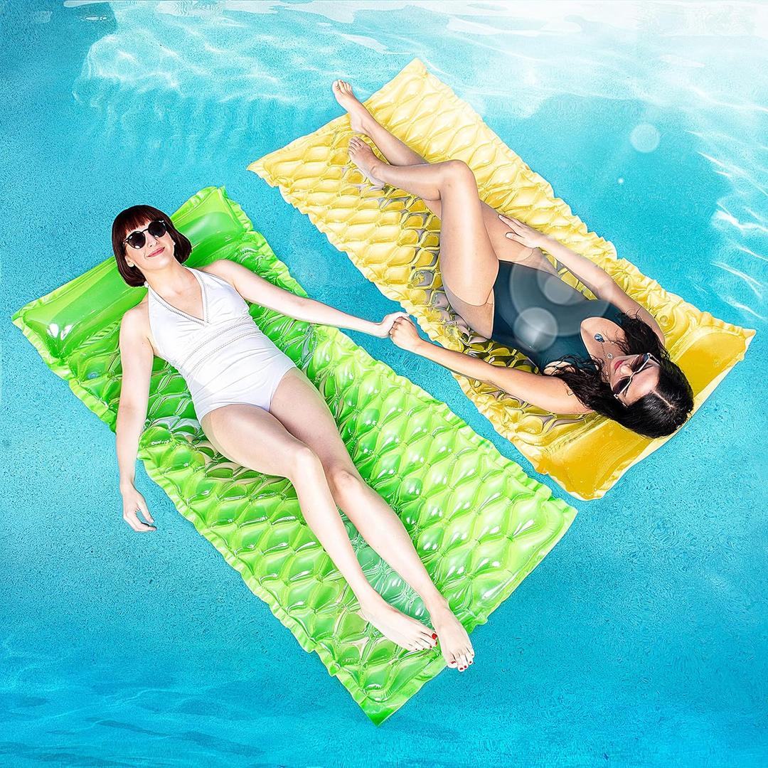 SLOOSH Inflatable Pool Floats Raft,Floating Lounge for Adults,64x32 inch Swimming Mat Pool Mattress with Headrest,2 Pieces Float Air Mat for Summer Water Beach Fun (Green,Yellow) SLOOSH Inflatable Pool Floats Raft,Floating Lounge for Adults,64x32 inch Swimming Mat Pool Mattress with Headrest,2 Pieces Float Air Mat for Summer Water Beach Fun (Green,Yellow)