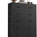 Sweetcrispy 10 Drawer Fabric Dresser Storage Tower with Bins, Tall Chest Organizer for Bedroom Closet Hallway, Steel Frame Wood Top Easy Pull Handles,Black
