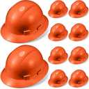 10 Pack Full Brim Hard Hat, White Construction Hard Hat, HDPE Safety Helmet with 6-Point Adjustable Ratchet Suspension for Men and Women