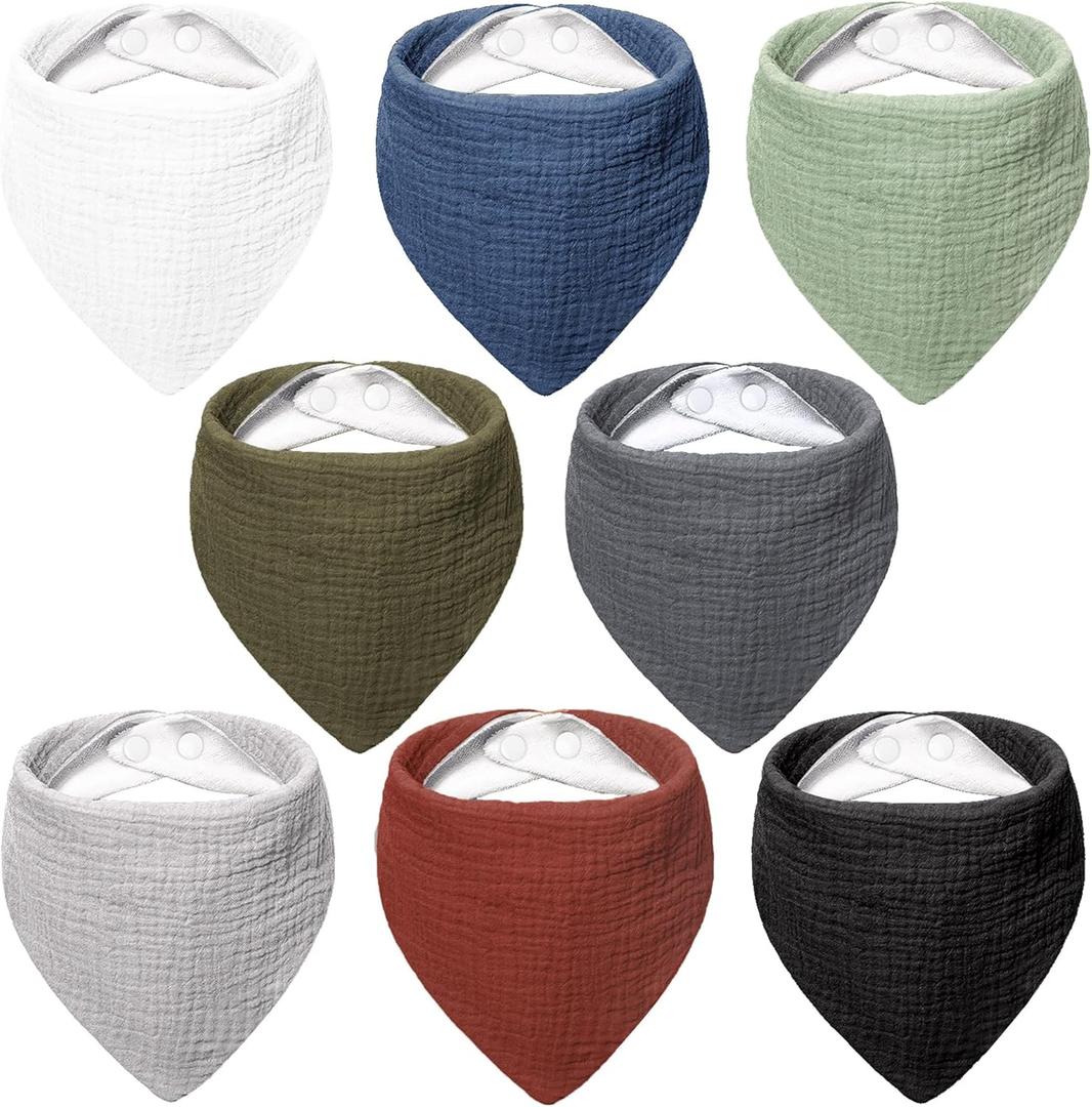Bearmoss Muslin Baby Bibs 8 Pack Soft Bandana Bibs for Drooling & Teething, Absorbent Burp Cloths with Adjustable Snaps (Basic Color) Bearmoss Muslin Baby Bibs 8 Pack Soft Bandana Bibs for Drooling & Teething, Absorbent Burp Cloths with Adjustable Snaps (Basic Color)