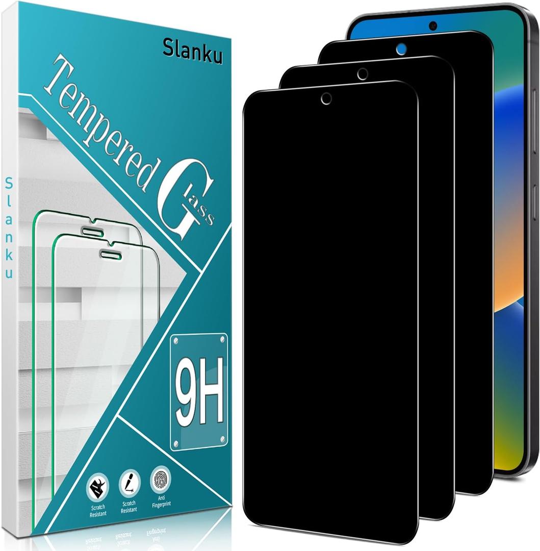 Slanku [3 Pack Privacy Screen Protector for Samsung Galaxy S24 FE Tempered Glass, Anti Spy, Fingerprint Unlock, Case Friendly (Black)