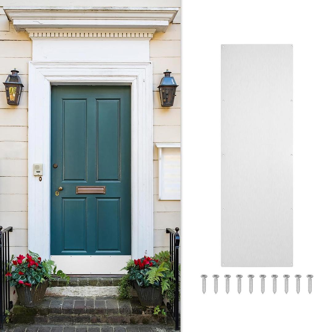 uxcell Door Kick Plate, 10 x 34 Inches Anodized Aluminum Kick Plate Door Plate, 1.5mm (1/16 Inch) Thickness, for Exterior Front Door or Back Door, Silver (Single Pack)