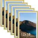 PEALSN 12x18 Picture Frame Set of 6, Display Pictures 11x17 with Mat or 12 x 18 without Mat for Wall Mounting Display, Photo Frames Collage for Wall Decor, Gold