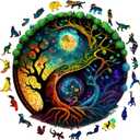 Wooden Jigsaw Puzzle for Adults,Night Tree House Animals Shaped Magic Puzzle Pieces Best Gift for Adults,Can be Used as a Cool Mouse Pad,241pcs,(13.38 * 13.38 inches)