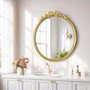 24" Round Gold Bow Mirror French Baroque Metal Frame Wall Decor