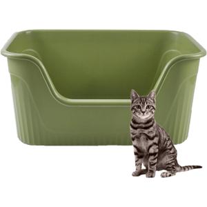 Deep Cat Box Extra Large High Sides,21.45 x 16.14 x 10.43 Inches Low Entry Kitten Litter Tray One Piece Open Anti Splashing Litter Pan Easy Clean for Small Medium Cat (Green)