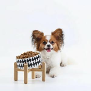 Petygooing Raised/Elevated 15Slanted Ceramic Dog Bowl for Small Breeds,Tilted Anti Slip Pet Bowl,Food Water Dish with Stand for Cats and Small Dogs Puppy 13.5 OZ (5.1In / 1.7 Cups) Black Rhombus