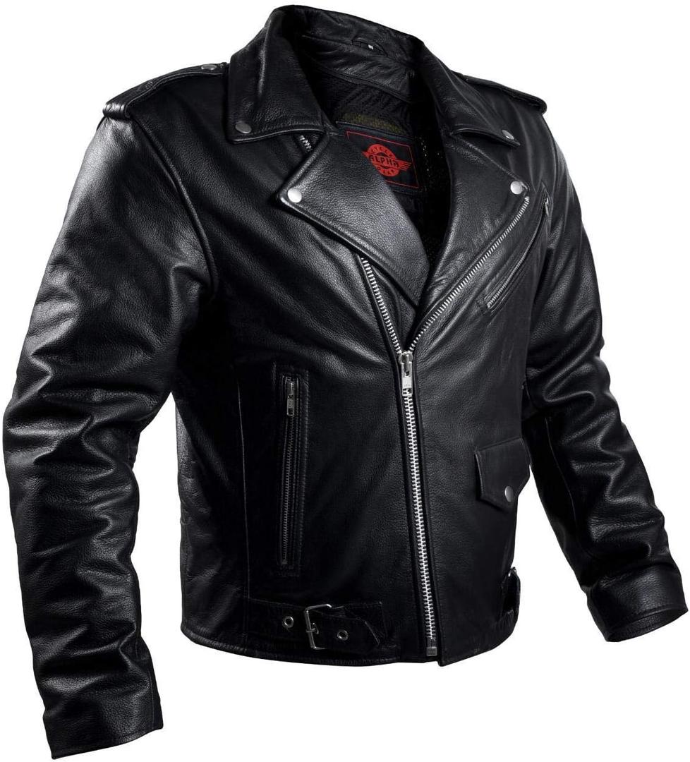 Brando Cafe Racer Biker Jacket - Black Leather Motorcycle Jacket with Armor for Men - 4 Season Riding Jacket with Concealed Carry (CCW), Protective Armor, Mesh - M