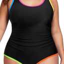 Daci Women Plus Size One Piece Swimsuit Athletic Tummy Control Ruched Bathing Suit with U-Back, 16W