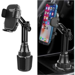 Car Cup Phone Holder, 360 Rotation Carbon Fiber Vehicle Cup Cellphone Holder with Long & Adjustable Neck, Auto Interior Smartphone Expander Mount Accessories, Universal Fit