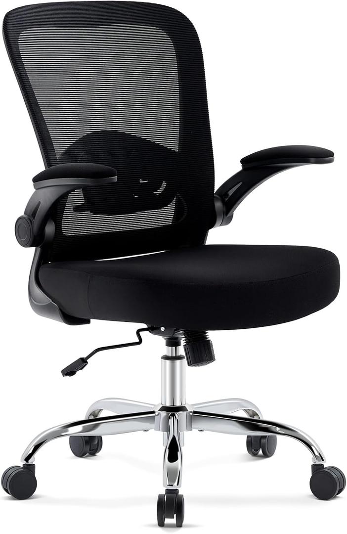Office Chair,Ergonomic Desk Chair with Adjustable Lumbar Support, Mesh High Back Computer Chair with Flip-up Armrests,Rocking Tilt Rolling Swivel Executive Chair for Home Office Black