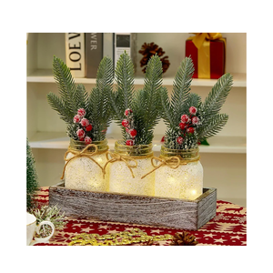 Christmas Centerpieces for Tables, Table Decor with Mason Jar, Flowers Picks, Farmhouse Wood Tray, 23 Pcs Christmas Winter Table Decorations Centerpieces, Xmas Holiday