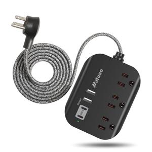 10FT Power Strip with USB Ports - Extension Cord with 3 Outlets and 3 USB Charging Ports, Flat Plug, Wall Mount, No Surge Protection for Cruise Ship Travel, Desk Accessories for Dorm Room Essentials