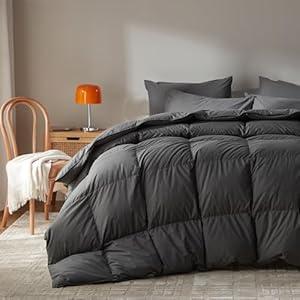 Goose Feather Down Comforter Queen Size,100% Organic Cotton Duvet Insert,All-Season Luxury Duvet Insert with Baffle Box Design, 750+Fill Power Hotel Collection Bedding Comforter (Dark Green)
