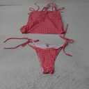 ZAFUL Women's Gingham Ruched Bowknot Decor Cinched Back Tankini Set Tummy Control 2 Piece Bikini Swimsuits (Medium, Red)