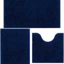 Bathroom Rugs Chenille Bath mat 3 Piece Set, Super Absorbent, Strong PVC Non Slip Backing, Bath mats for Bathroom, Plush Shaggy, Thick, Machine Washable, Bathtub, Toilet, Navy Blue, 20''×32''+16''×24''+20‘’×20'' U Shape