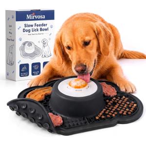 2 x Anti-Slip Slow Feeder Dog Bowl and Lick Mat with Rolling Ball