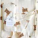 Ali+Oli Muslin Swaddle Blanket for Baby (Teddy Bear) Large 47" x 47" Soft Rayon Made from Bamboo & Organic Cotton, Machine Washable Receiving Blanket Wrap for Newborn to Toddler