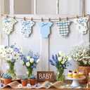 Frienda Baby in Bloom Paper Banner Baby Shower Blue Paper Bodysuit Dress Garland Outfit Set with Clips Hemp Rope for Gender Reveal Shower Birthday Party Decoration