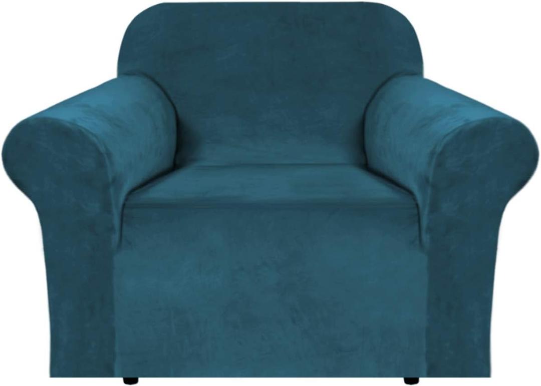 H.VERSAILTEX Stretch Velvet Armchair Cover Couch Covers 1 Cushion Chair Slipcover for Living Room Furniture Cover Crafted from Thick Comfy Rich Velour (Chair 31"-49", Deep Teal)