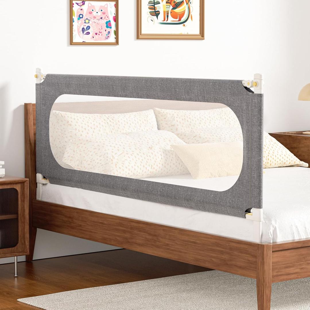 Bed Rails for Toddlers, with Headboard Rod -Height Adjustable Perfect Baby' Safety Bed Rails for Babys Bed Rails Guard (One Side 74.8"(L) 28"(H)-Gary) (Grey)
