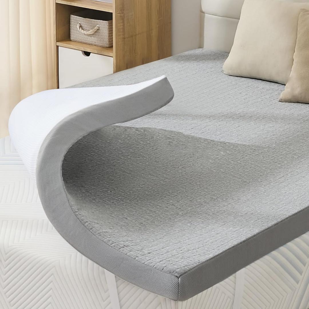 SINWEEK 3 Inch Mattress Topper Full Size, Soft Memory Foam for Back Pain Relief, Double Bed Topper with Grey Cover, CertiPUR-US Certified