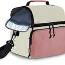 Insulated Lunch Box Dual Compartment Lunch Bag Leakproof Cooler for Men Women with Adjustable Strap,for Work, Picnic, Beach, Camping, Travel (Pink Beige,12L)