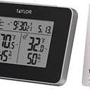 Taylor Wireless Digital Indoor Outdoor Thermometer and Hygrometer, Weather Station, Battery Powered, Alarm, Easy-to-Read Display for Home, Office, Greenhouse, Nursery, and Indoor Areas, Black