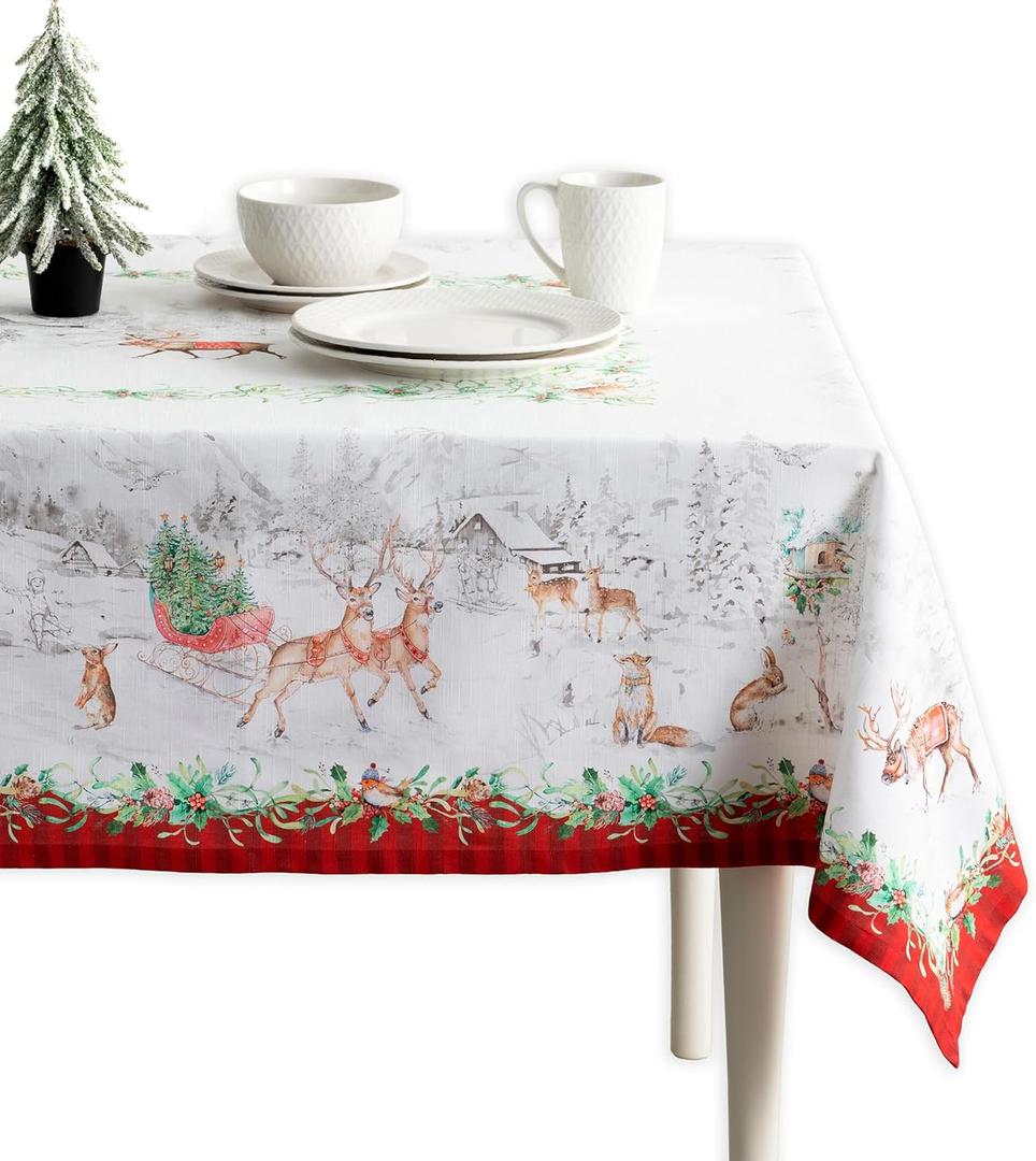 Maison d' Hermine Table Cloth Rectangle Table 100% Cotton 70 x 120 Inches Fall Tablecloth Reusable Everyday Use for Thanksgiving Christmas Decorations Dining Farmhouse Party (Christmas Tradition)