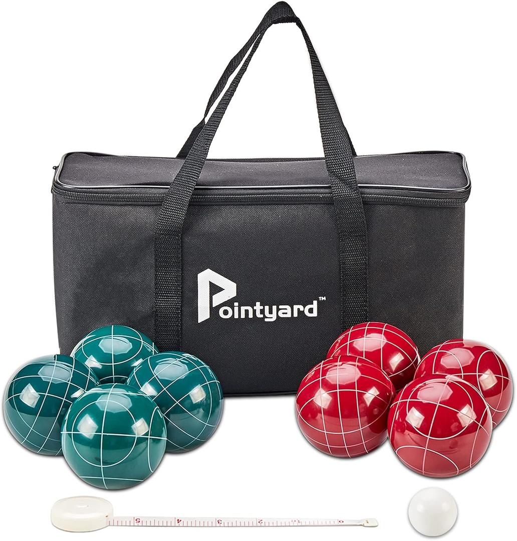 Bocce Ball Set, 90mm Classic Bocce Ball Set with 8 Resin Bocce Balls/1 Pallino/Nylon Zippered Bag/Measuring Tape - Outdoor Family Games for Backyard/Lawn/Beach (Red & Green)