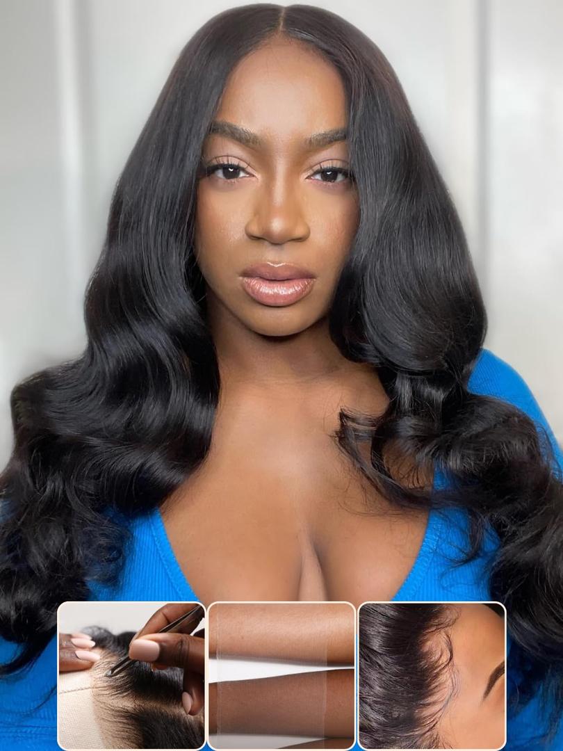 Nadula Glueless 5x5 Thin HD BlendAway Body Wave Lace Closure Bye Bye Knots Wigs Human Hair Pre Cut/Plucked/Bleached Match All Skin Tones Pre Everything Glueless Wigs 180% Density 20inch