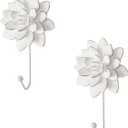 Guichifun Flower Shaped Decorative Wall Hooks - 2pcs Resin White Vintage Decor Hanger for Keys, Bags, Towels Bathroom Living Room Kitchen Home Decoration Gift 4 x 1.5 x 7 Inch