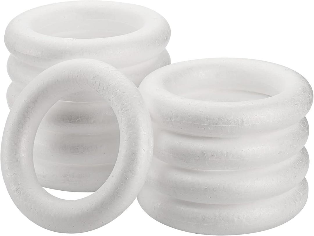 Lyellfe 10 Pieces Foam Wreath Forms, 7.7 Inch Craft Foam Circles, Round Polystyrene Rings, Craft Foam Wreath Circles for DIY, Christmas Holiday, Home Decor