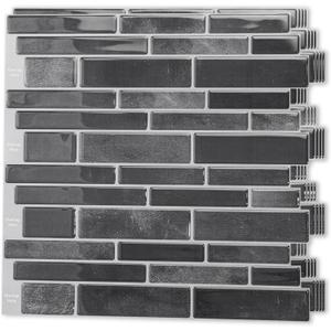 Art3d 10-Sheet Peel and Stick Backsplash Tile, Vinyl Stick On Wall Tile for Kitchen Bathroom Laundry Room, Marble Design 12" x 12" - Smoky Black
